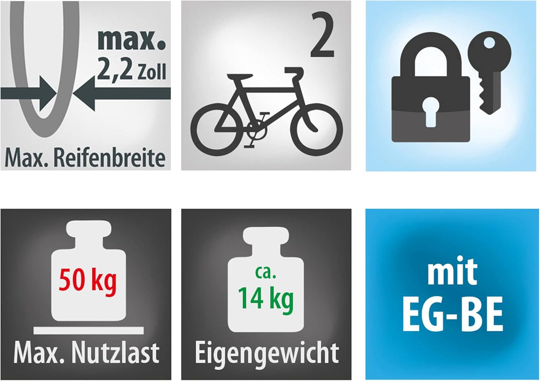 EUFAB 11417 Fahrradträger JAMES, E-Bike geeignet, Diebstahlschutz, erweiterbar, für 2 Fahrräder, für