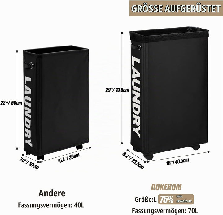 DOKEHOM 29-Inches Grossen Faltbare Wäschekörbe mit Rad, Zusammenklappbaren Wäschesäcke, Kleider Tasc