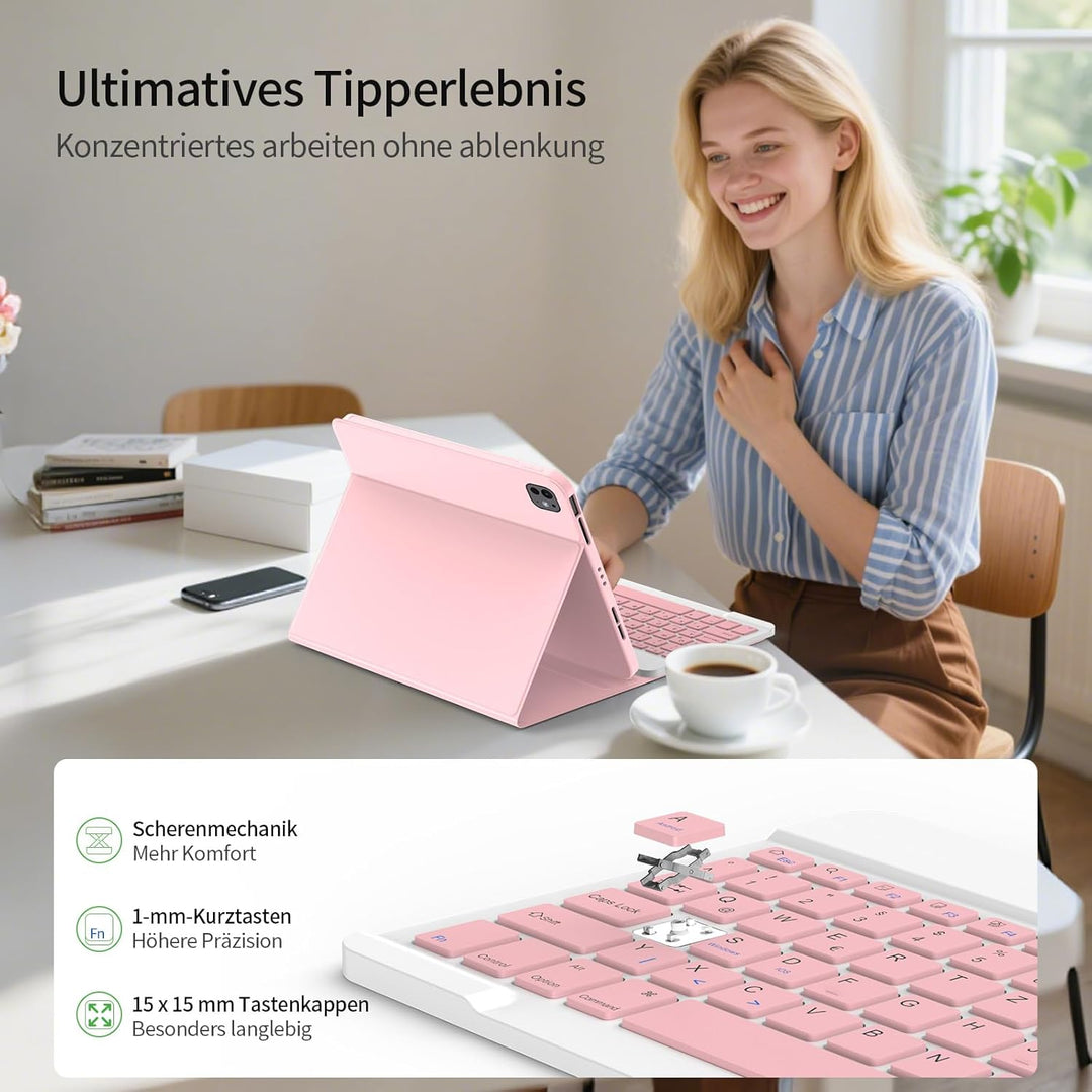 TQQ Hülle mit Tastatur für iPad Air 11 Zoll M3/M2 (2025/2024), Air 5/4 Gen, Abnehmbare Kabellose Blu