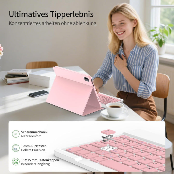 TQQ Hülle mit Tastatur für iPad Air 11 Zoll M3/M2 (2025/2024), Air 5/4 Gen, Abnehmbare Kabellose Blu