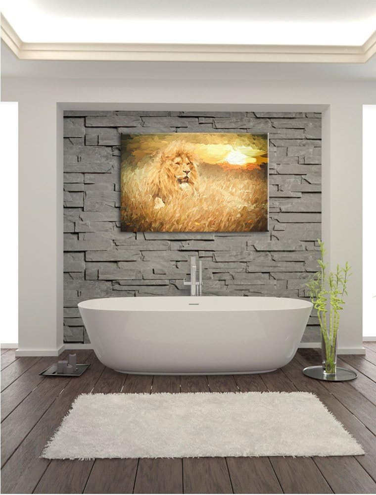 Pixxprint mächtiger Löwe Kunst als Leinwandbild/Grösse: 100x70 / Wandbild/Kunstdruck/fertig bespannt