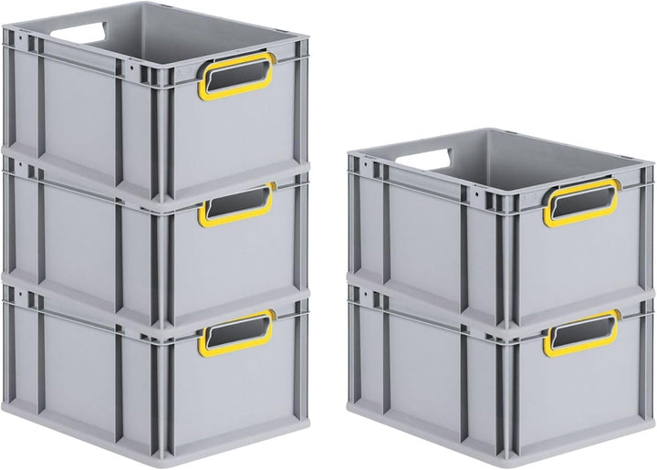 SparSet 5x Eurobox NextGen Color | HxBxT 22x30x40cm | 20 Liter | Griffe gelb offen | Glatter Boden |