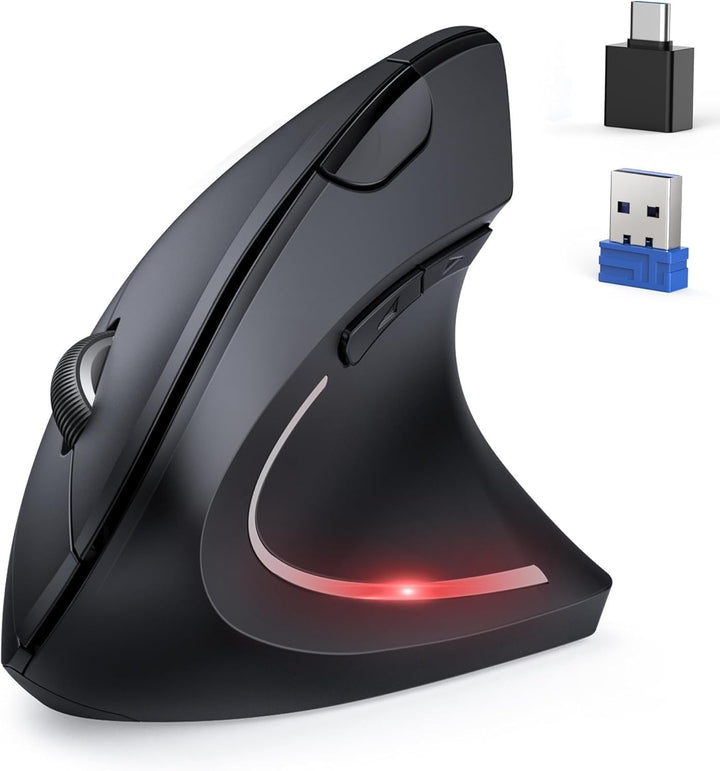 TECKNET Ergonomische Maus mit Jiggler, Kabellose Bluetooth Vertikales Maus(BT 5.0/3.0 & 2.4G) mit US