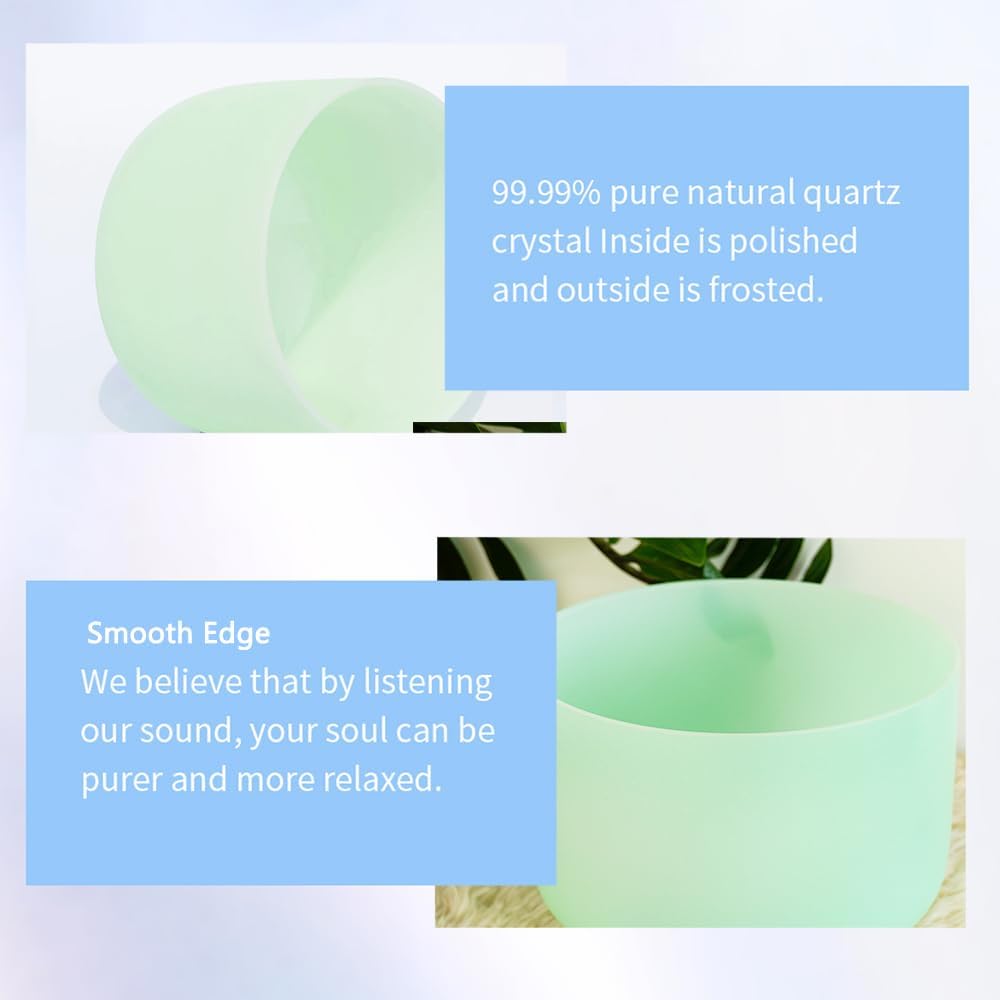 Hye-eun 432hz Kristall Klangschalen Set, 7-12 Zoll Minzgrün Farbe Quarz Crystal Singing Bowl Meditat
