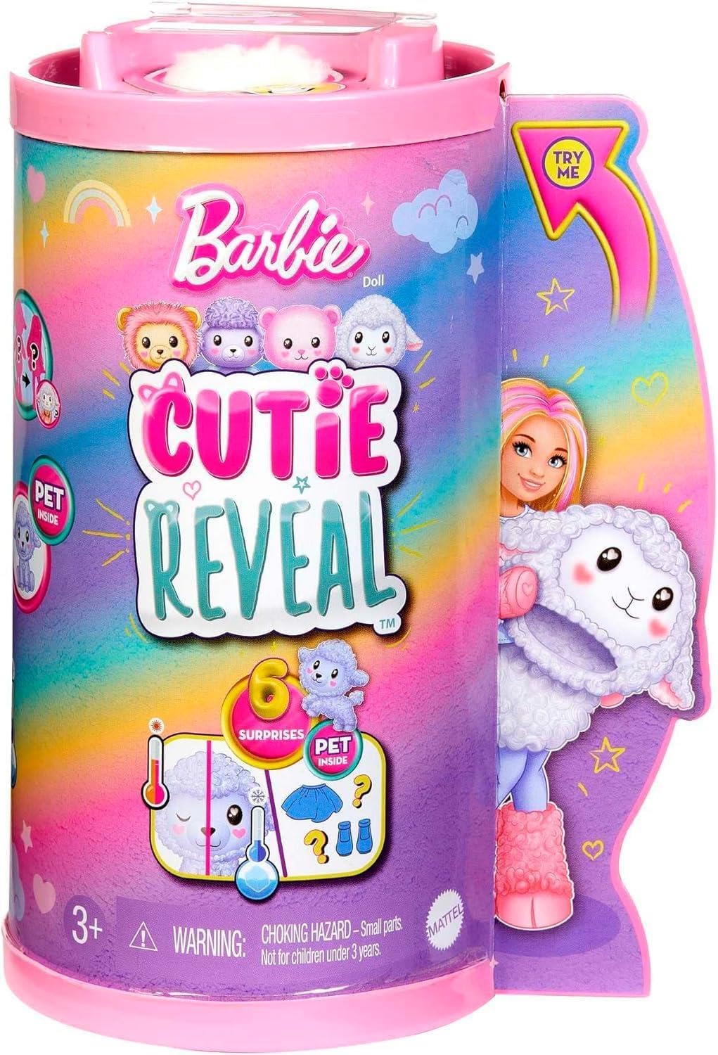 Barbie Cutie Reveal - Chelsea-Puppe mit 6 Überraschungen, Plüschlamm, Moden, Accessoires, Kuscheljac