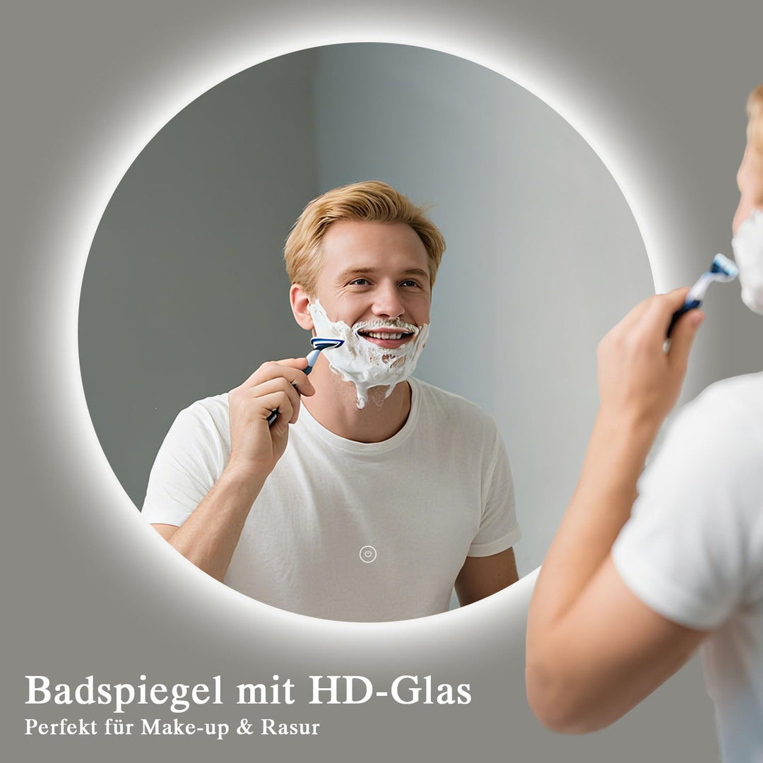 Badspiegel mit Beleuchtung - LED-Badezimmer-Spiegel-Round 60cm,Touch-Schalter,Dimmbar,3 Lichtfarben,