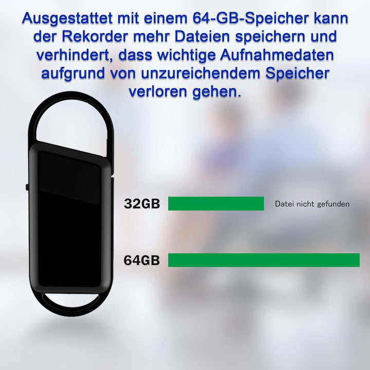 64G Diktiergerät Mini,Aufnahmegerät Spionage,Spion abhörgerät,Spion digital Voice Recorder Schlüssel