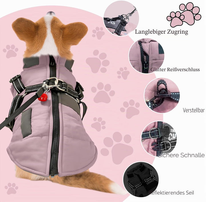 ZoneYan Hundejacke Winterweste Jacken, Warme Reflektierend Hundemäntel mit Geschirr Wasserdicht, Hun
