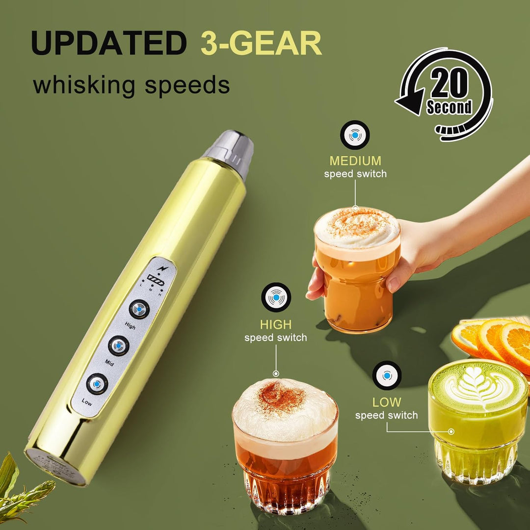 YUSWKO Champagner Gold Handheld Milchaufschäumer Zauberstab für Kaffee, wiederaufladbarer elektrisch