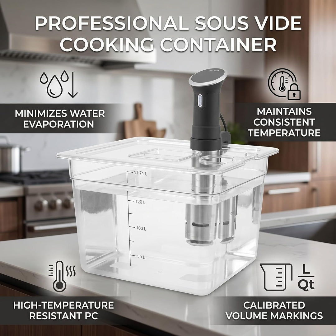 Sous-Vide-Behälter 11,71 Liter mit Messmarkierungen in Liter & Quart für die meisten Sous-Vide-Garer