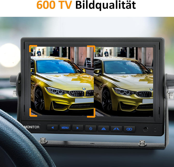 VSG24 23141 – Mini Rückfahrkamera, Kleine Kamera inkl. Verlängerungskabel, Distanzlinien-Anzeige, Fl