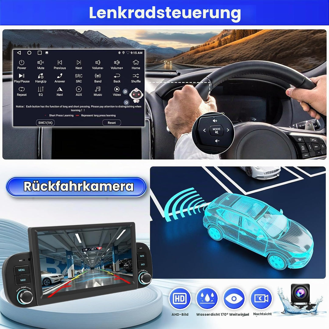 Android 15 Radio für FIAT Panda 2013-2020 2+64G mit Wireless CarPlay Android Auto, 7 Zoll Bildschirm