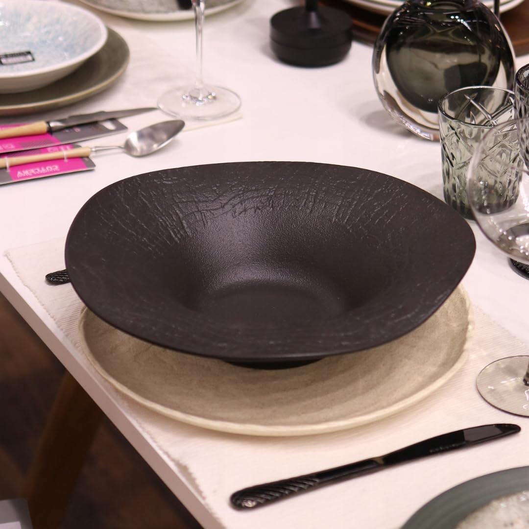 Wilmax - Tiefe Schale - 1 Stück 30cm / 700 ml - Schwarze Pastateller - Natursteintextur - Für Pasta,