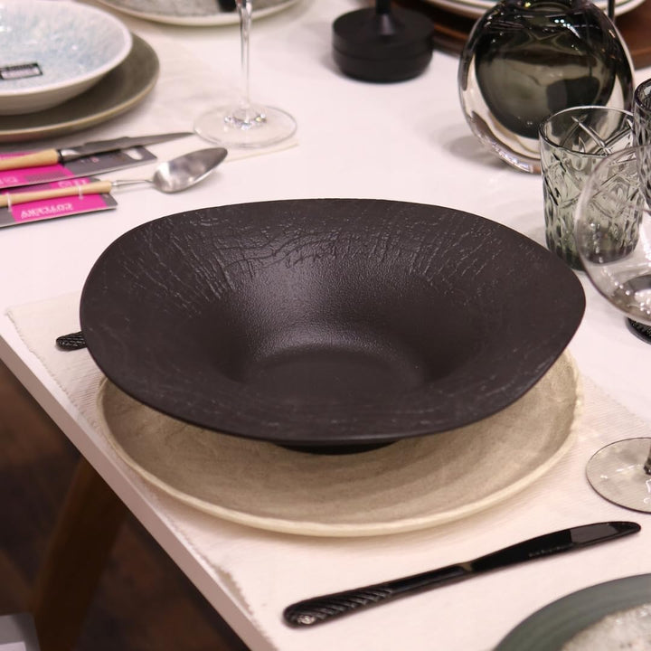 Wilmax - Tiefe Schale - 1 Stück 30cm / 700 ml - Schwarze Pastateller - Natursteintextur - Für Pasta,