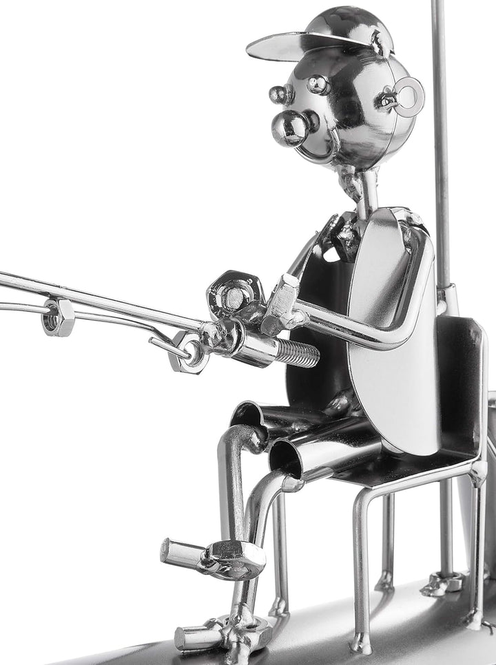 BRUBAKER Weinflaschenhalter Angler mit Sonnenschirm und Fisch an der Angel - Flaschenhalter Silber -
