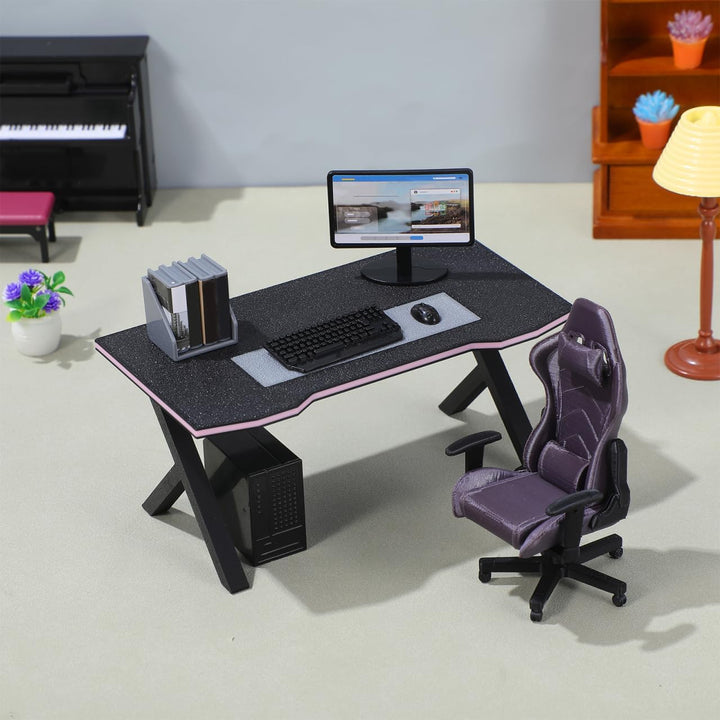 Didiseaon Miniatur-Gaming-Schreibtisch Und Puppenhaus-computerstuhl, Massstab 1:12, Mini-möbelmodell