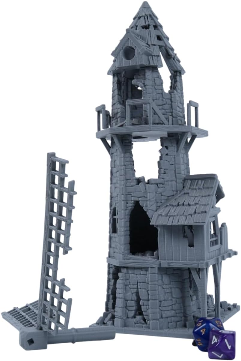 Mittelalterliche Mühlenruine – Tabletop-Gelände aus grauem Stein im 28mm-Massstab für RPGs und Warga