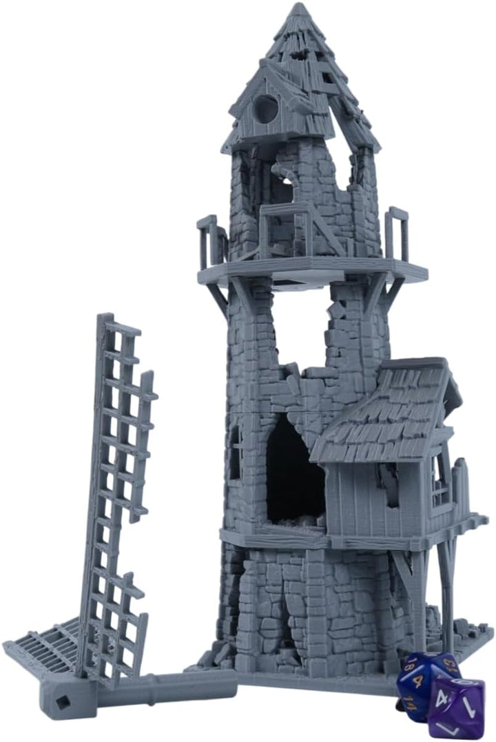 Mittelalterliche Mühlenruine – Tabletop-Gelände aus grauem Stein im 28mm-Massstab für RPGs und Warga