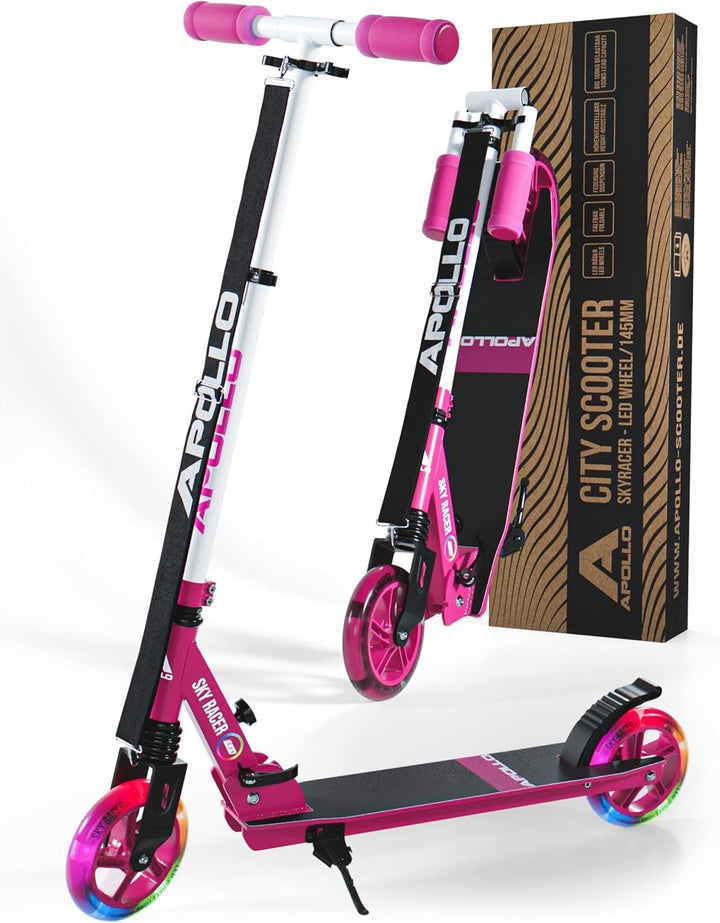 Apollo Skyracer City Roller mit LED Leuchträdern | Roller Kinder 6 Jahre | City Scooter mit Federung