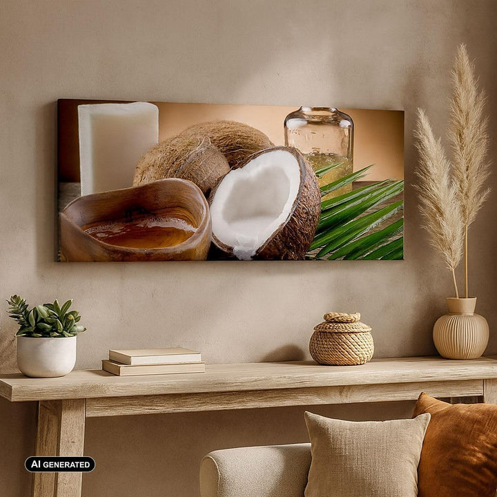 Wandbilder Dekoration Wohnzimmer Kokosnuss Öl Seife Handfläche Panorama Bilder auf Leinwand 120x50cm