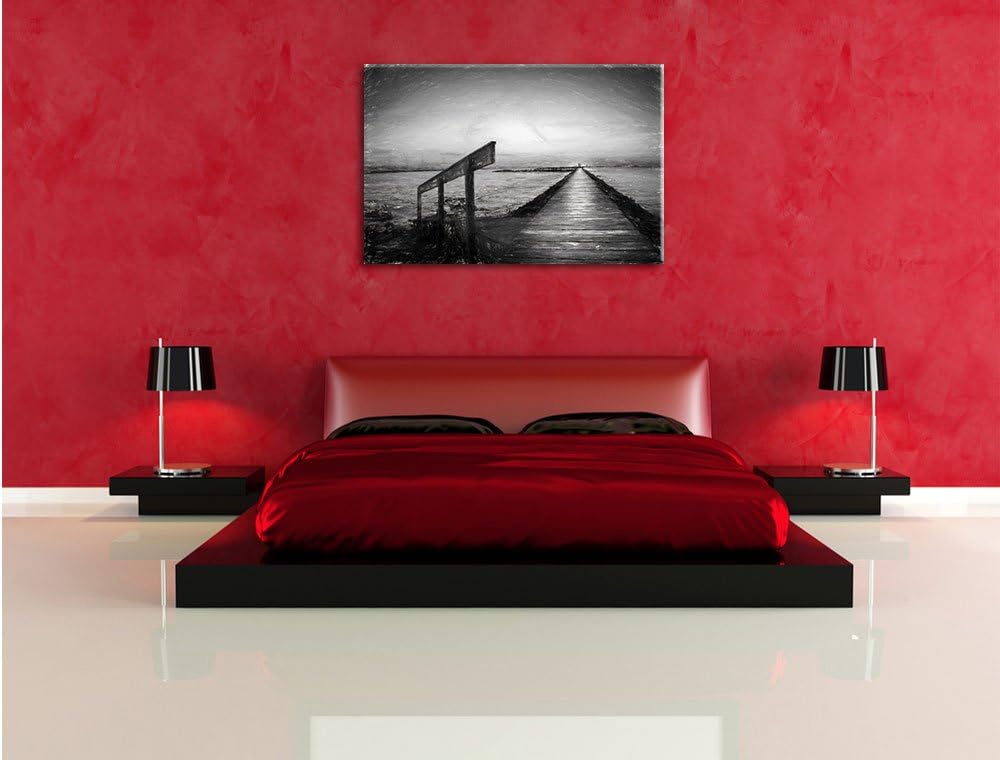 Pixxprint Langer Steg an der Nordsee / 100x70cm Leinwandbild bespannt auf Holzrahmen/Wandbild Kunstd