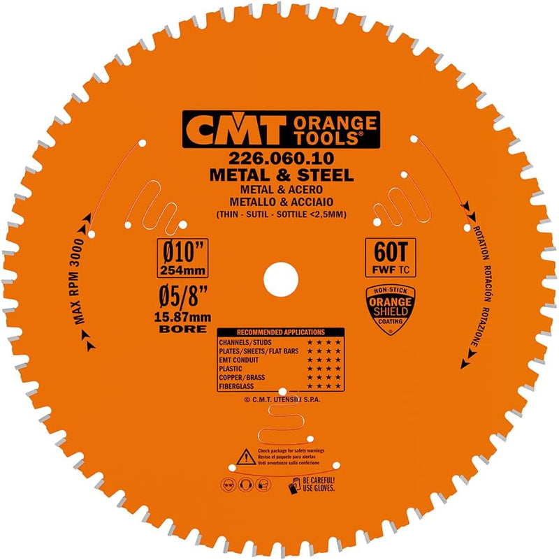 Cmt 226.060.10 Industrie Dry Cut Stahl Sägeblatt, 25,4 x 60 Zähne 8 ° FWF Schleifen mit 5/8 Zoll Boh