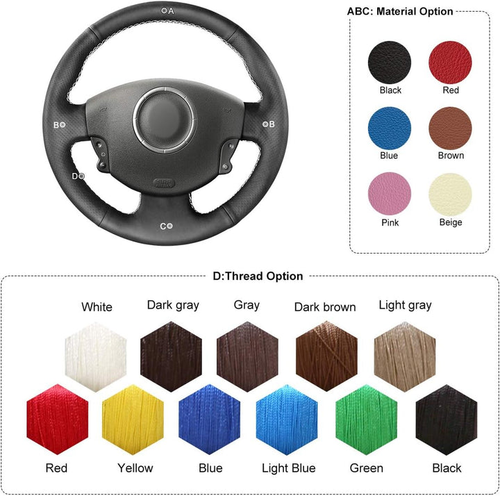 MEWANT Lenkradbezug für Renault Megane 2/ Scenic2 / Kangoo 2 Handstiche Lenkradhülle aus Kunstleder