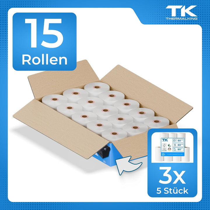 15 Stk. Premium Thermorollen 80mm x 80mm x 12mm – Thermopapier Bonrollen (80 80 12) - zertifiziert f