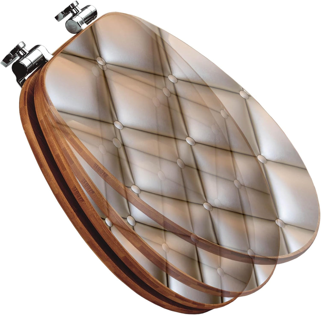 banjado® Design WC Sitz Bambus Absenkautomatik mit Motiv Polster Bronze/Toilettendeckel mit Absenkau