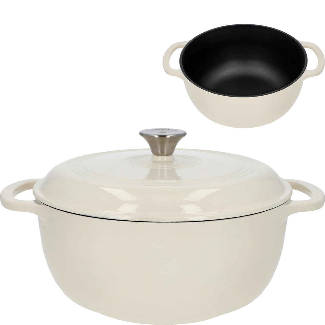 BROWIN® Gusseiserner Emaille-Kochtopf 330541 | 35 x 28 x 12,5 cm | Ecru, 5,8 L | Emaille Bräter mit