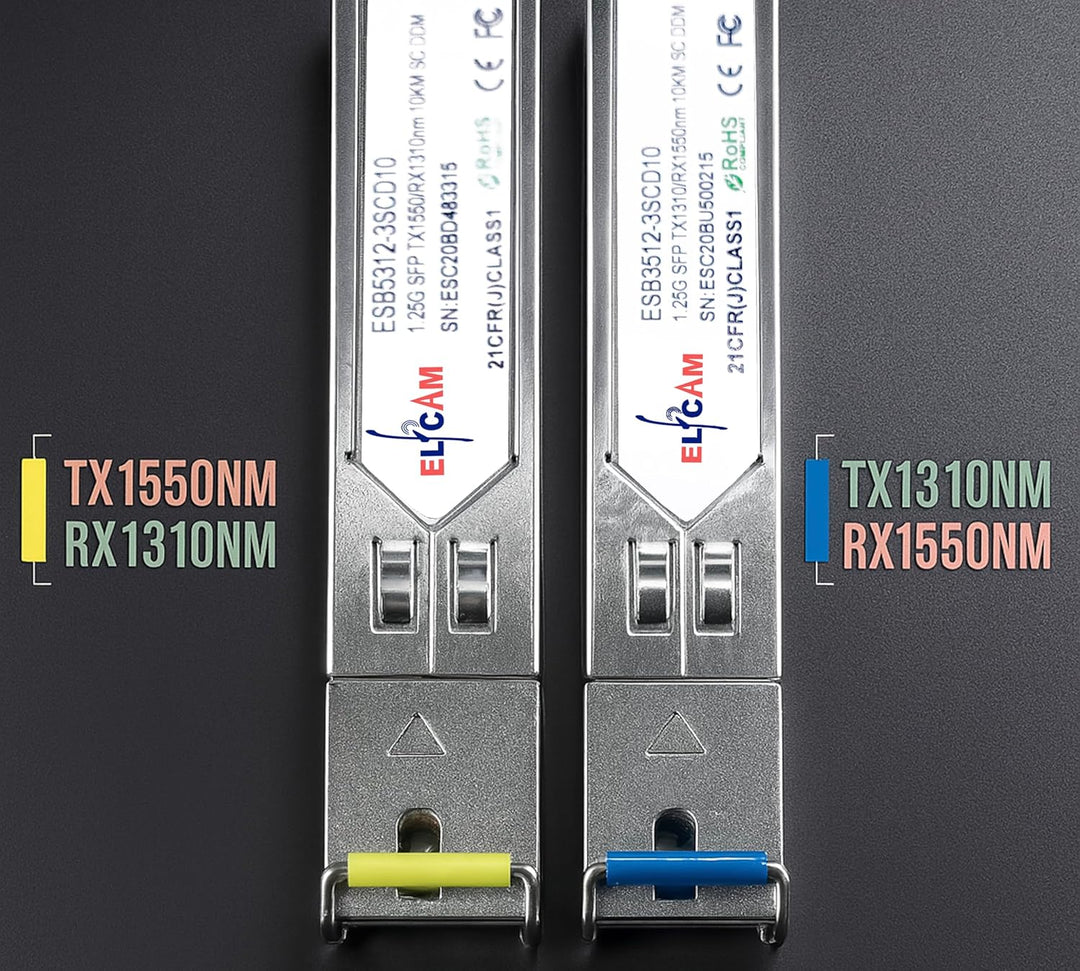 Elfcam® – 2 Stück Modul SFP 1,25G, Anschluss mit Glasfaserkabel Singlemode SC, 1000Base-BX TX 1310nm