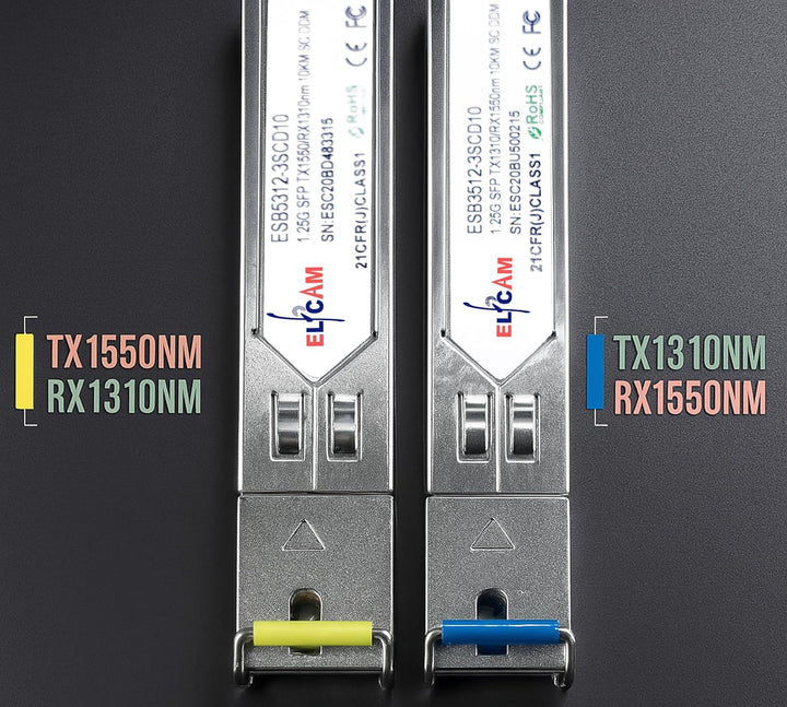 Elfcam® – 2 Stück Modul SFP 1,25G, Anschluss mit Glasfaserkabel Singlemode SC, 1000Base-BX TX 1310nm