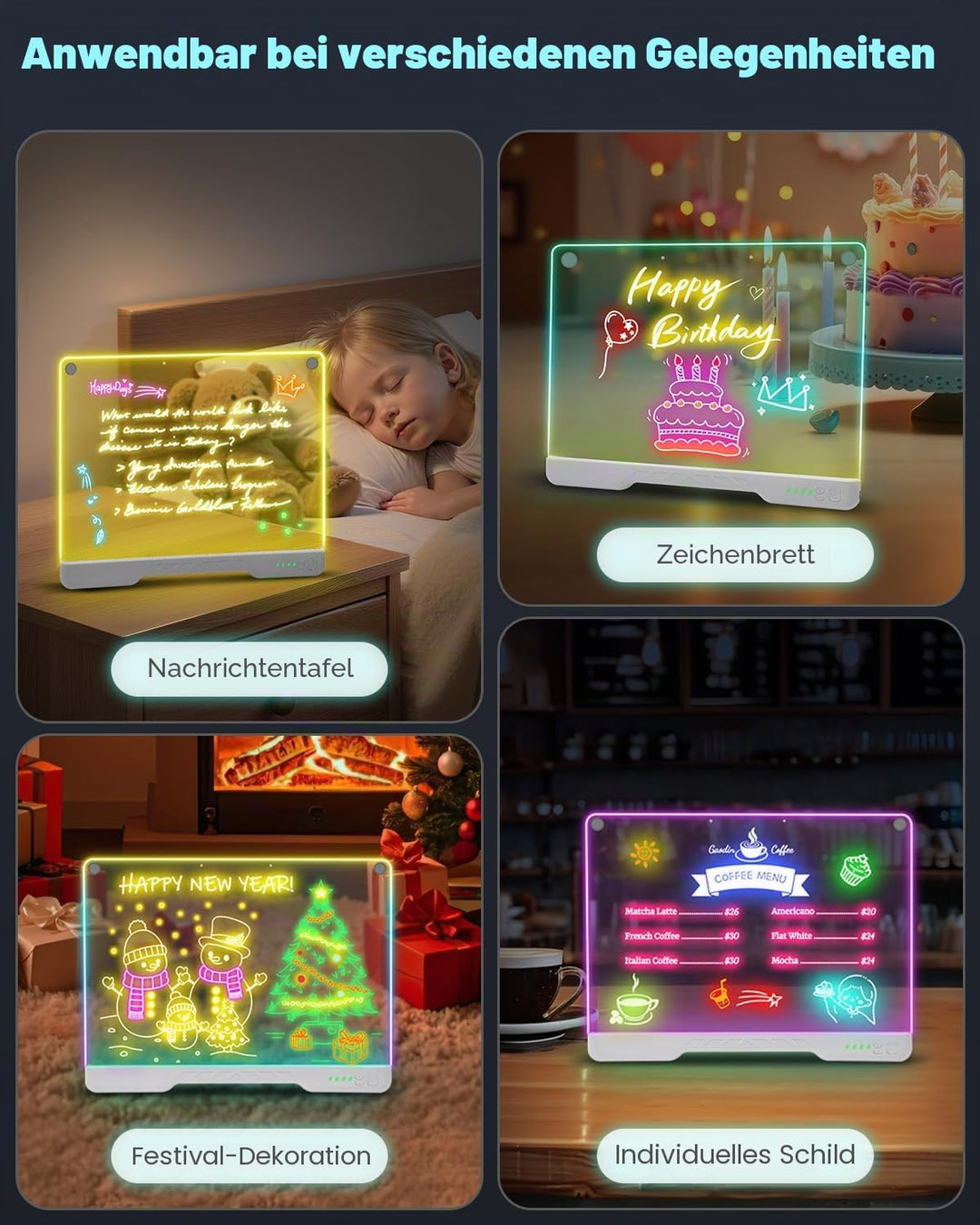 Led Zeichenbrett Kinder Kabellose, ORIA Leuchtendes Maltafel LED Notiztafel Wiederaufladbare, 7 Farb