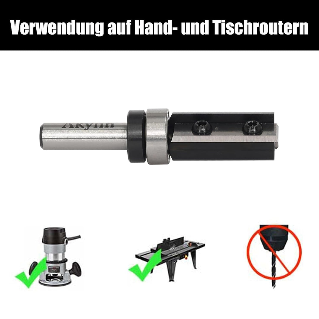 Wendeplatten Bündigfräser 8mm Schaft，4-seitigen Austauschbare Hartmetall Klinge，Bündigfräser Oberfrä
