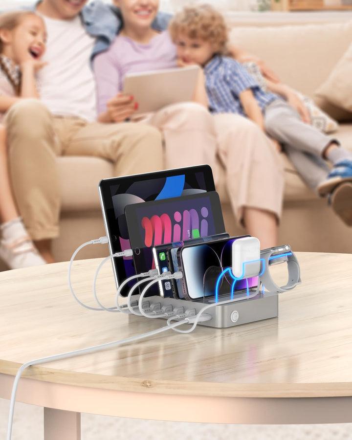 SooPii 60W 6-Port Ladestation für mehrere Geräte, PD 20W USB C Schnellladung für lPhone 14/13/12, 2-