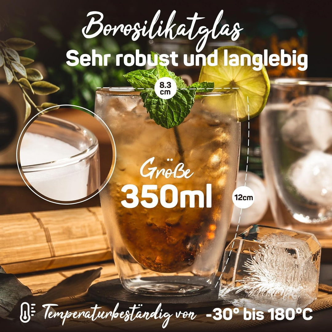 ElbFuchs® Doppelwandige Latte Macchiato Gläser Set [2x 350ml] Kristallklare Thermogläser doppelwandi