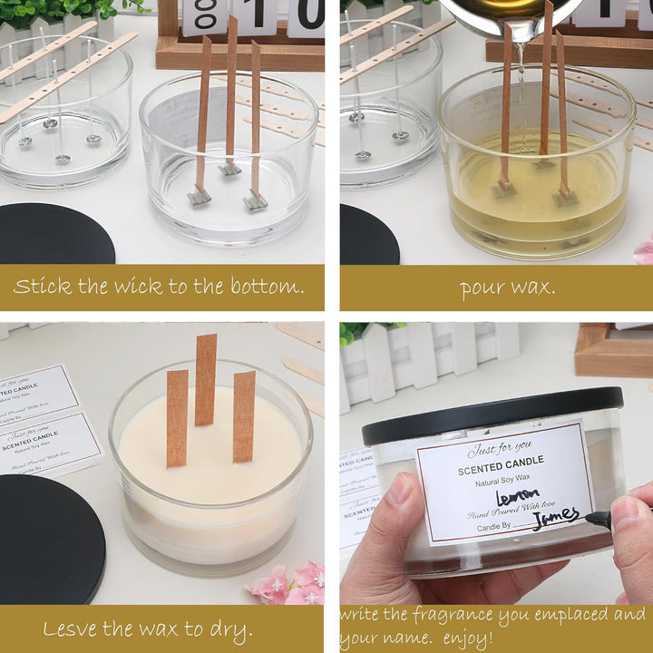 MILIVIXAY 6 x 680 ml Kerzengläser Mit Metalldeckel und Herstellungs-Kits - 3 Docht-Gläser, Leere Tra