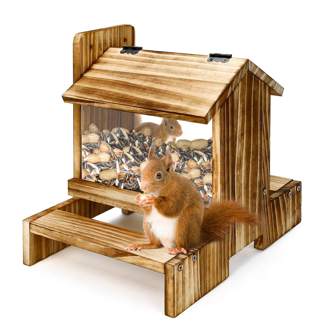 Holz-Eichhörnchen-Futterstelle für draussen - Futterhaus für Eichhörnchen und Streifenhörnchen Chipm