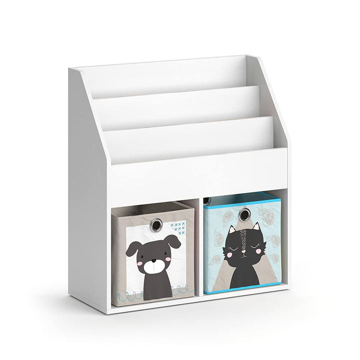 Vicco Kinderregal Luigi, Weiss, 72 x 79 cm mit 2 Faltboxen Opt.4, zur Aufbewahrung von Büchern und S