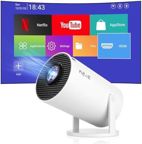 HY300PRO Mini Beamer 4K, Auto Horizontale Korrektur, 180° Drehbar, WiFi 6 + BT 5.0, Android 11.0, Ou