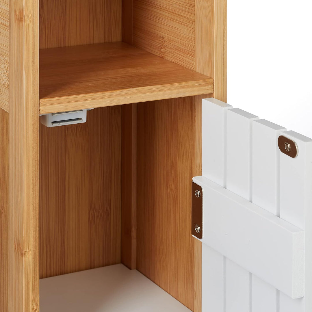 Relaxdays Toilettenpapierhalter stehend, Badezimmeregal HBT: 71x18x20 cm, MDF & Bambus, WC Papier Sc