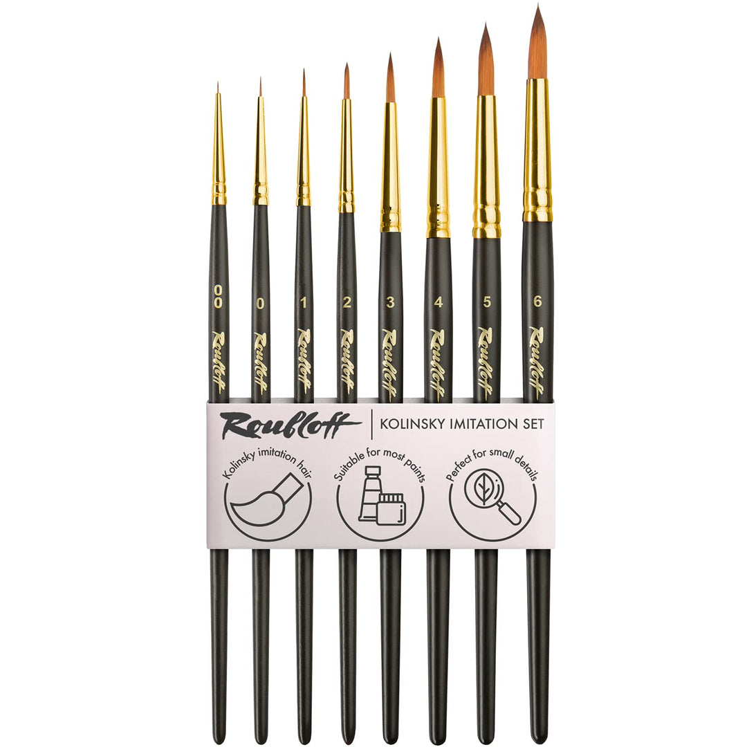 Roubloff Professional Kolinsky Imitation Brush Set | 8 Runde Synthetikpinsel In Den Grössen 00 0 1 2