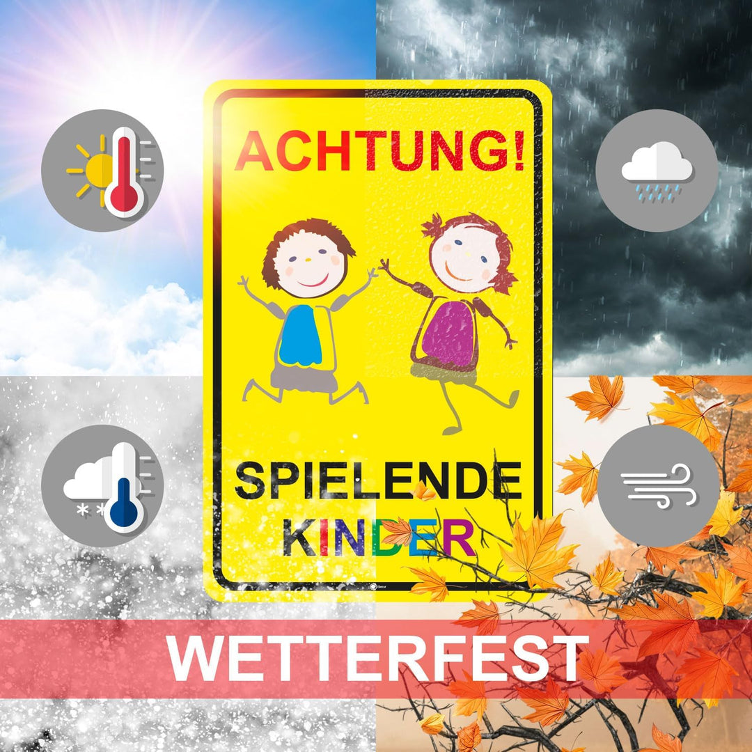 XXL Warnschild I Achtung Spielende-Kinder I Aluverbund-Schild I 40 x 60 cm gross I 3 mm Stark I Wett
