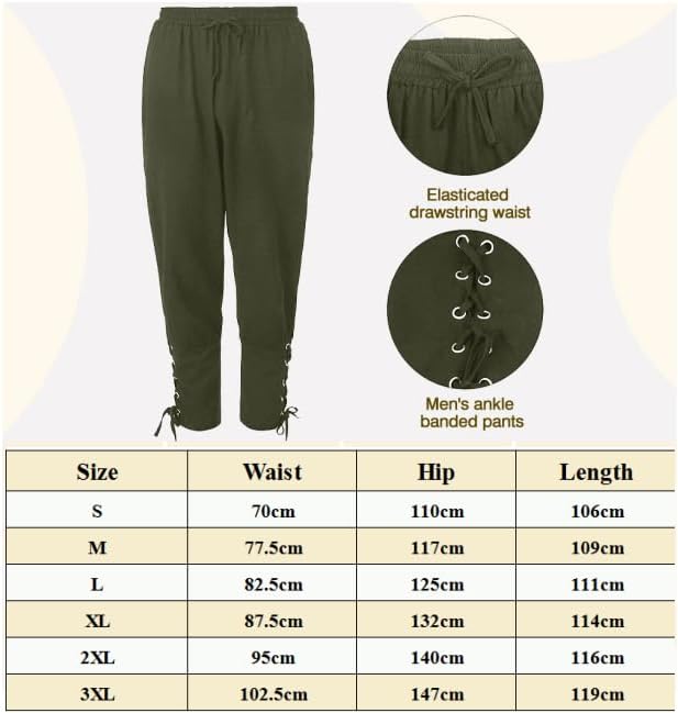 Herren Renaissance Kostüm 5PCS Mittelalter Retro Viking Langarm Shirts, Knöchel Gebänderte Hosen, PU