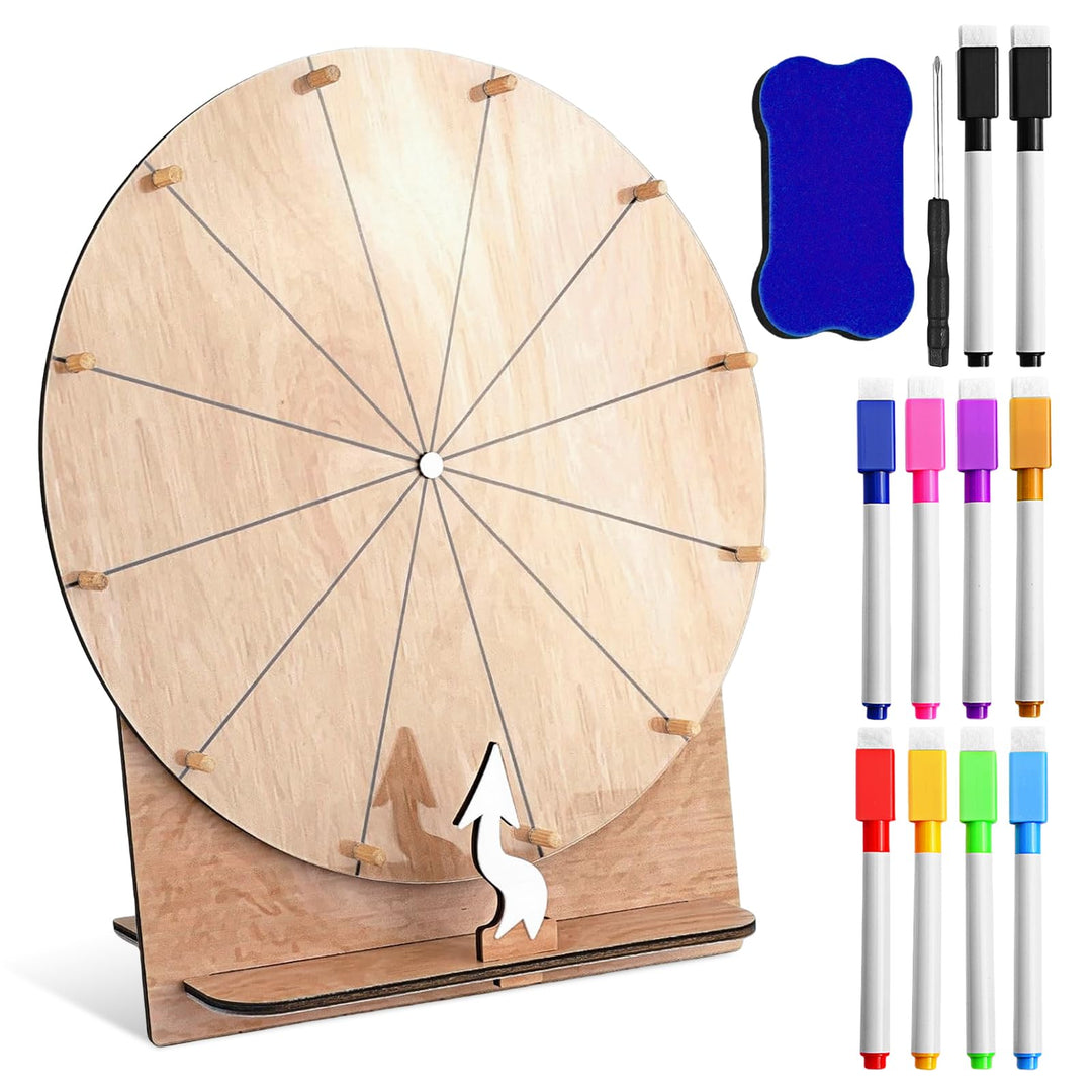 Glücksrad Zum Drehen,35 CM 12 Slots Glücksrad Zum Selbstgestalten Mit Markierstift,Grosses Glücksrad