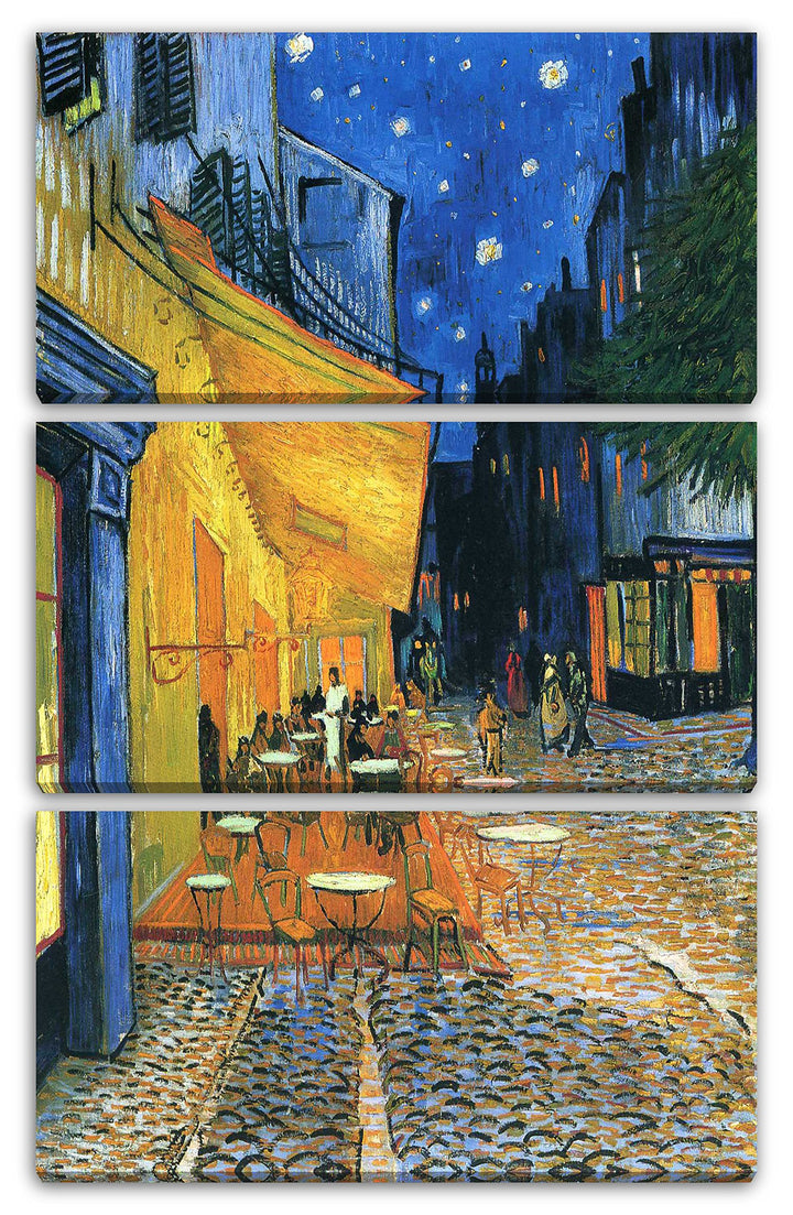 Printed Paintings Hochwertiges Leinwandbild 3-teilig (80x120cm): Vincent Van Gogh - Nachtcafé/Nachts