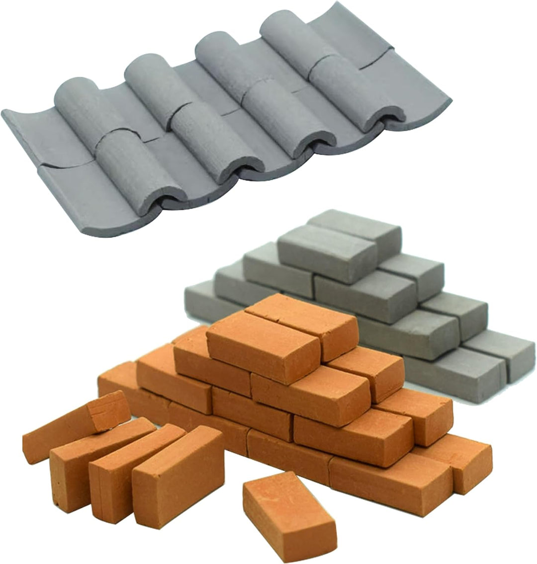 Woohome 542 Stück Mini Grau Scale Ziegel Dachbauten, Miniatur Dachziegel für DIY Puppenhaus Ziegel D