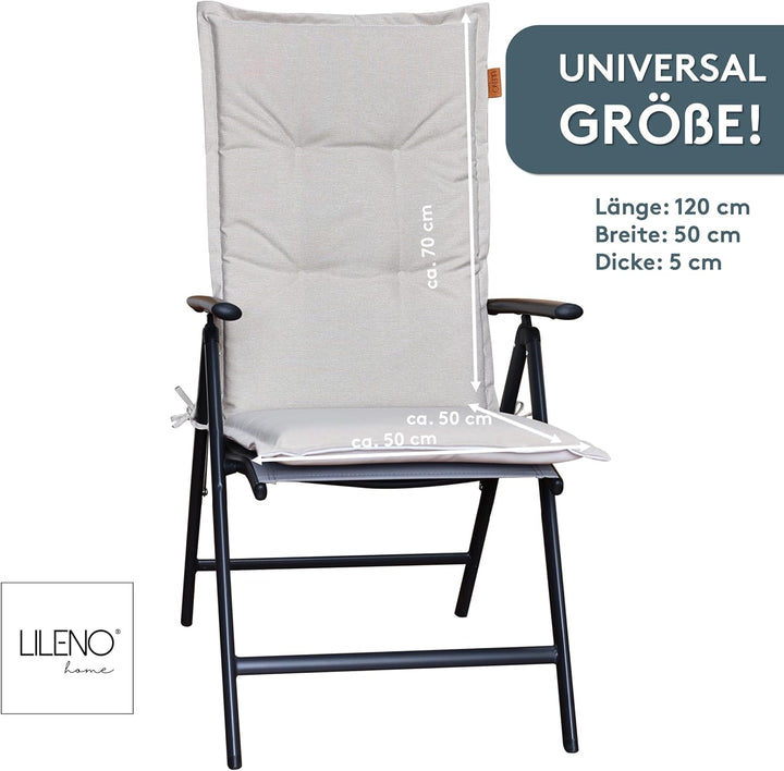 LILENO HOME Gartenstuhl Auflagen [2er Set - Hochlehner] in Beige - Bequeme Liegen als Sitzauflagen f