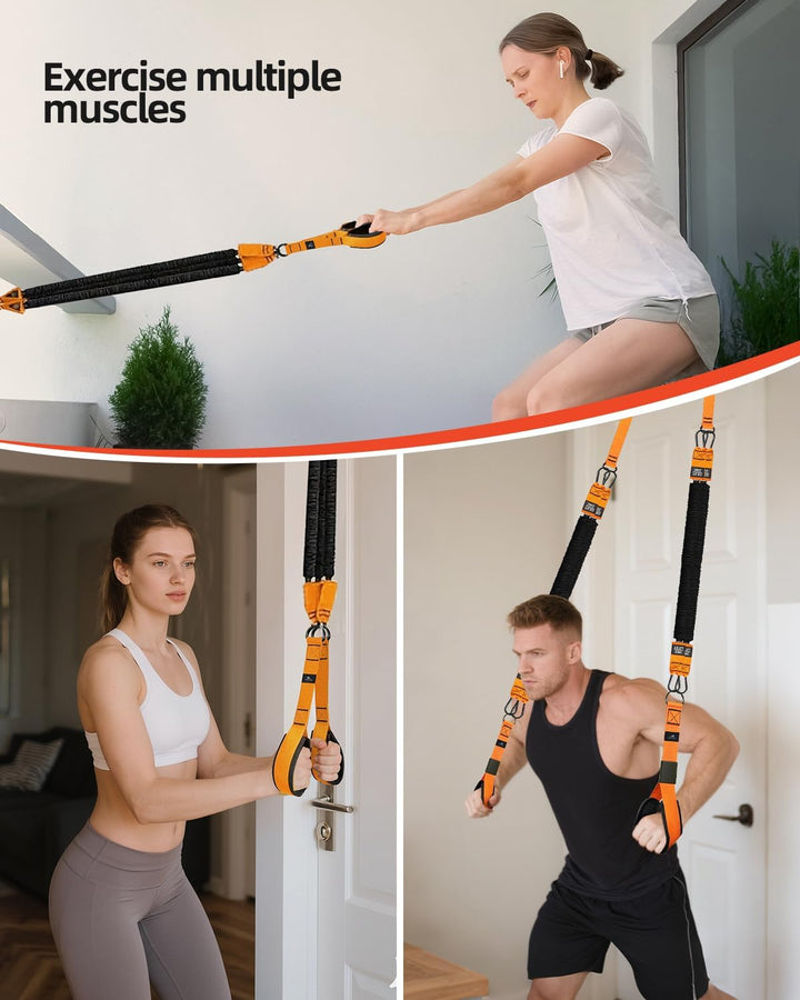 Abahub Trizeps Band Set mit Türanker Verstellbar Tricep Pull Down Fitnessband für Zuhause, Armtraini