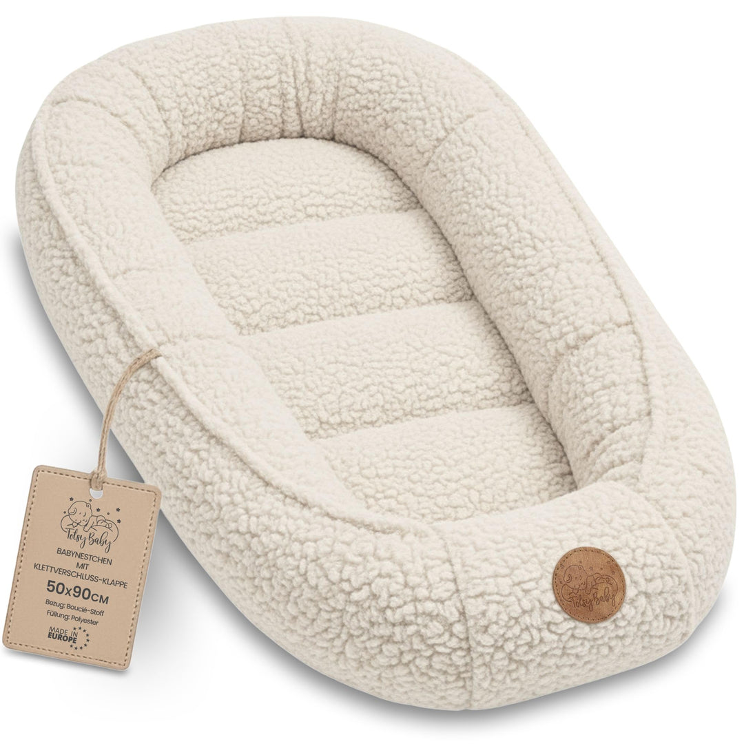 Babynest Nestchen Baby aus Teddy Plüsch 90x50 cm - Babynestchen Neugeborene Nest für Kinder Bett und